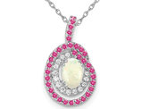 1/4 Carat (ctw) Lab-Created Opal and Pink Tourmaline Pendant Necklace in 14K White Gold with Chain